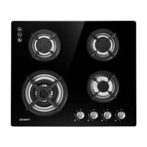 NNEDSZ Gas Cooktop 60cm 4 Burner Ceramic Glass Cook Top Stove Hob Cooker LPG NG Black