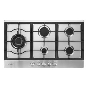 NNEDSZ Gas Cooktop 90cm Kitchen Stove Cooker 5 Burner Stainless Steel NG/LPG Silver